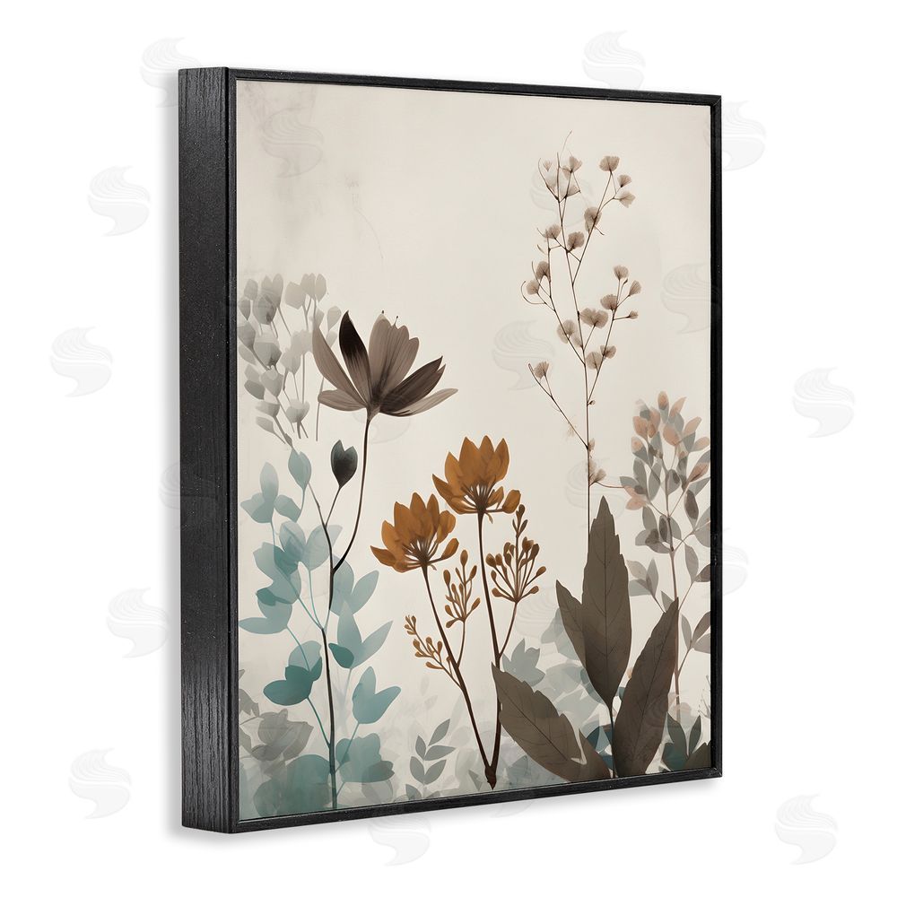 Petal Prints Design Soft Beige Botanicals Black Framed Giclee Wall Art Print