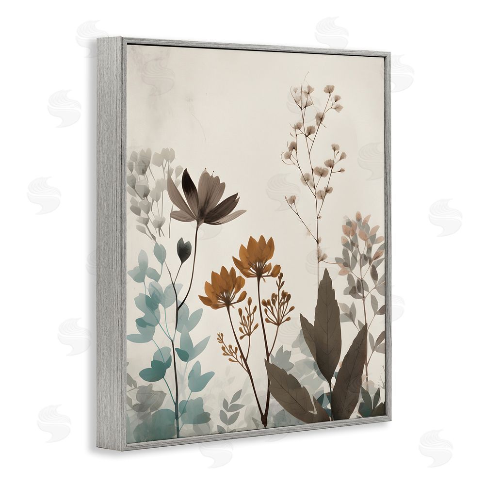 Petal Prints Design Soft Beige Botanicals Gray Framed Giclee Wall Art Print