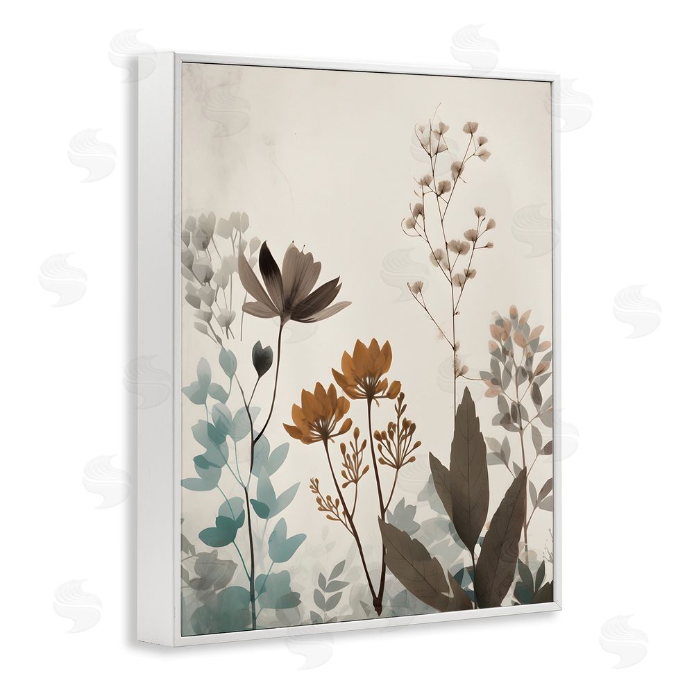 Petal Prints Design Soft Beige Botanicals White Framed Giclee Wall Art Print