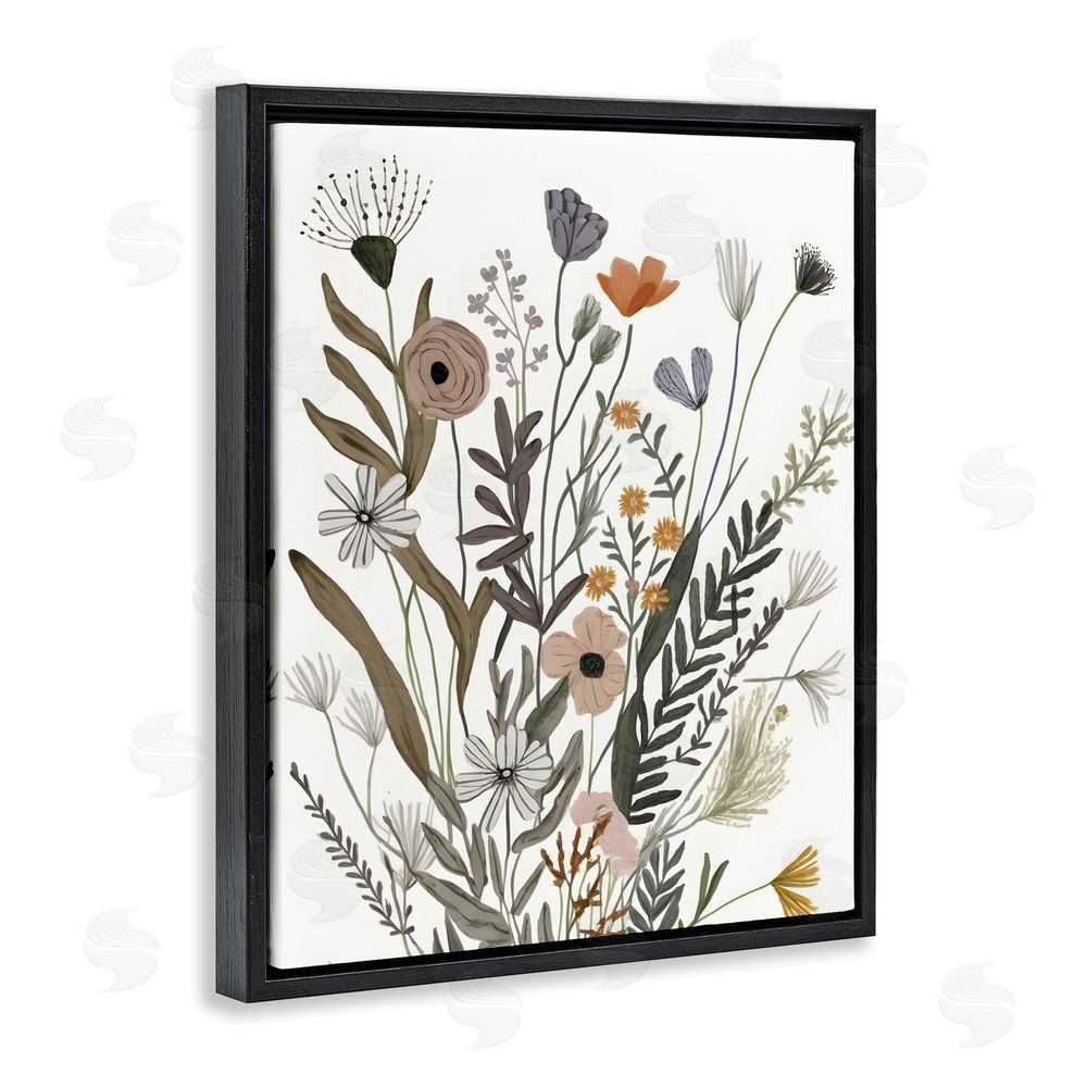 Petal Prints Design Modern Herbal Leaves Black Floating Frame Canvas Wall Art Print