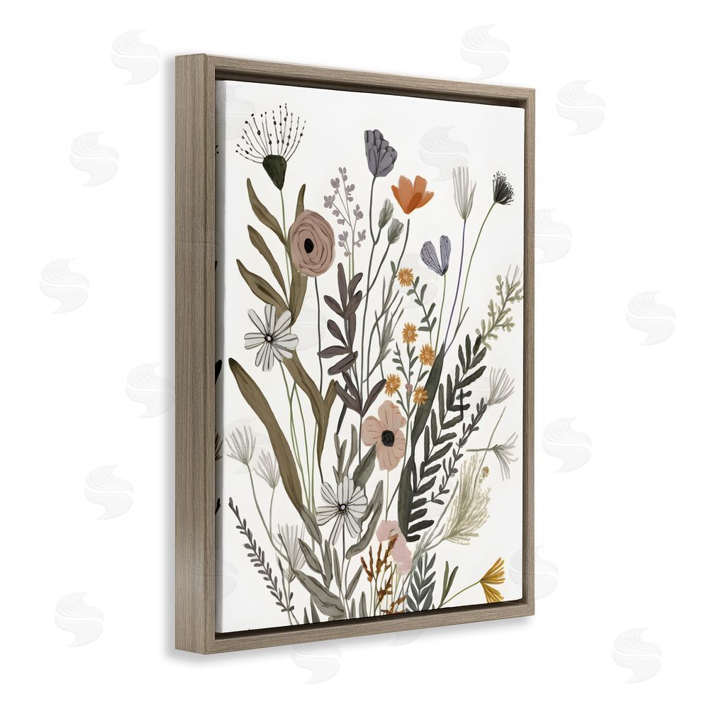 Petal Prints Design Modern Herbal Leaves Brown Floating Frame Canvas Wall Art Print