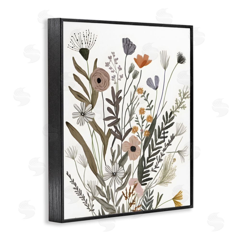 Petal Prints Design Modern Herbal Leaves Black Framed Giclee Wall Art Print