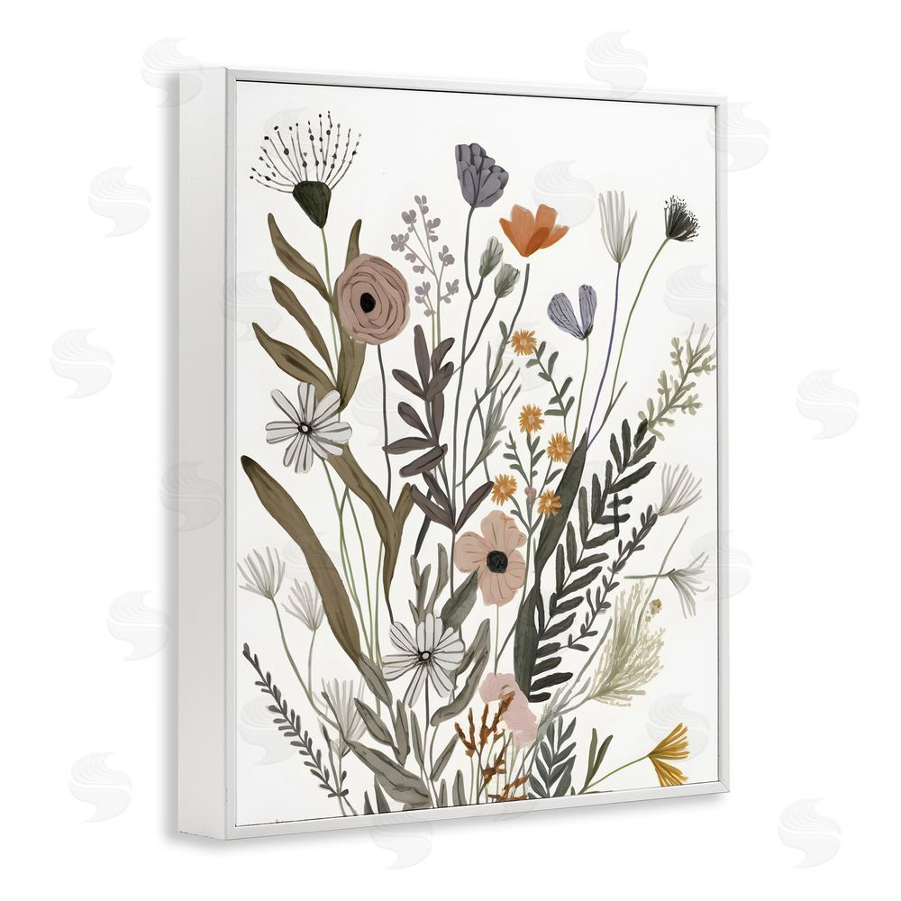Petal Prints Design Modern Herbal Leaves White Framed Giclee Wall Art Print