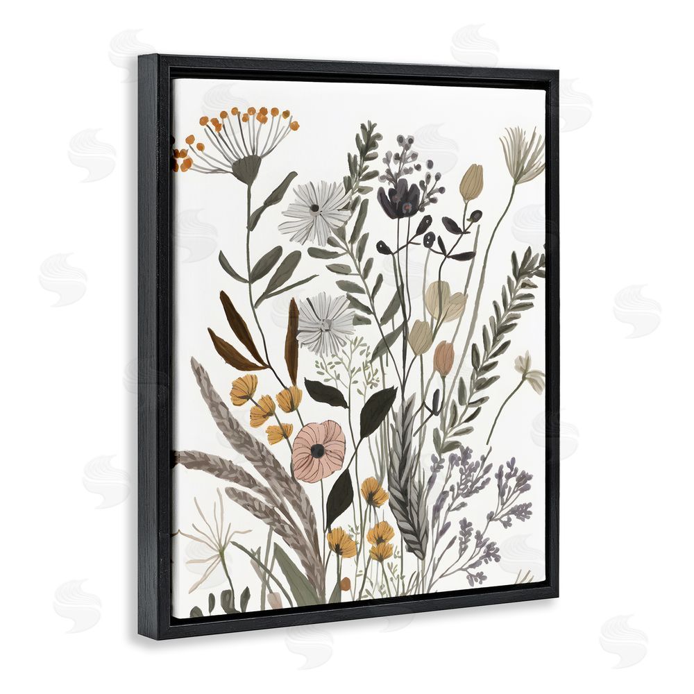 Petal Prints Design Modern Woodland Herbs Black Floating Frame Canvas Wall Art Print