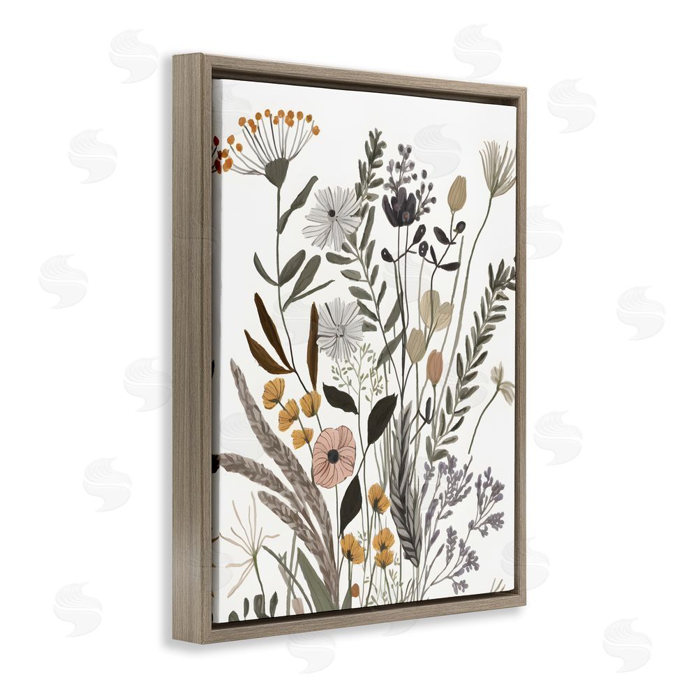 Petal Prints Design Modern Woodland Herbs Brown Floating Frame Canvas Wall Art Print