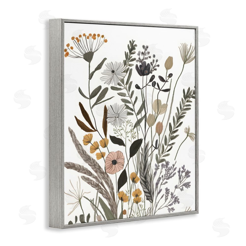 Petal Prints Design Modern Woodland Herbs Gray Framed Giclee Wall Art Print