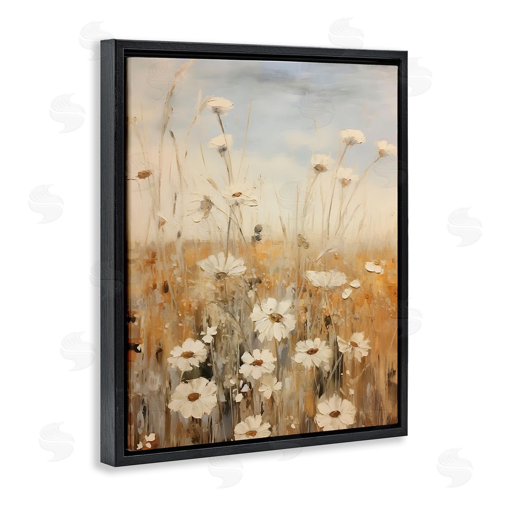 Petal Prints Design Daisy Meadow Painting Black Floating Frame Canvas Wall Art Print