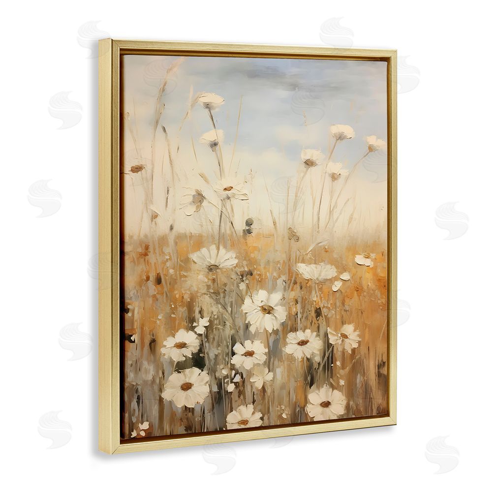 Petal Prints Design Daisy Meadow Painting Gold Floating Frame Canvas Wall Art Print