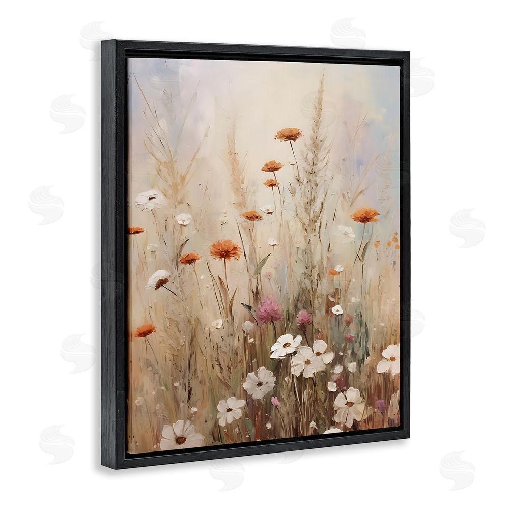 Petal Prints Design Wildflower Meadow Painting Black Floating Frame Canvas Wall Art Print