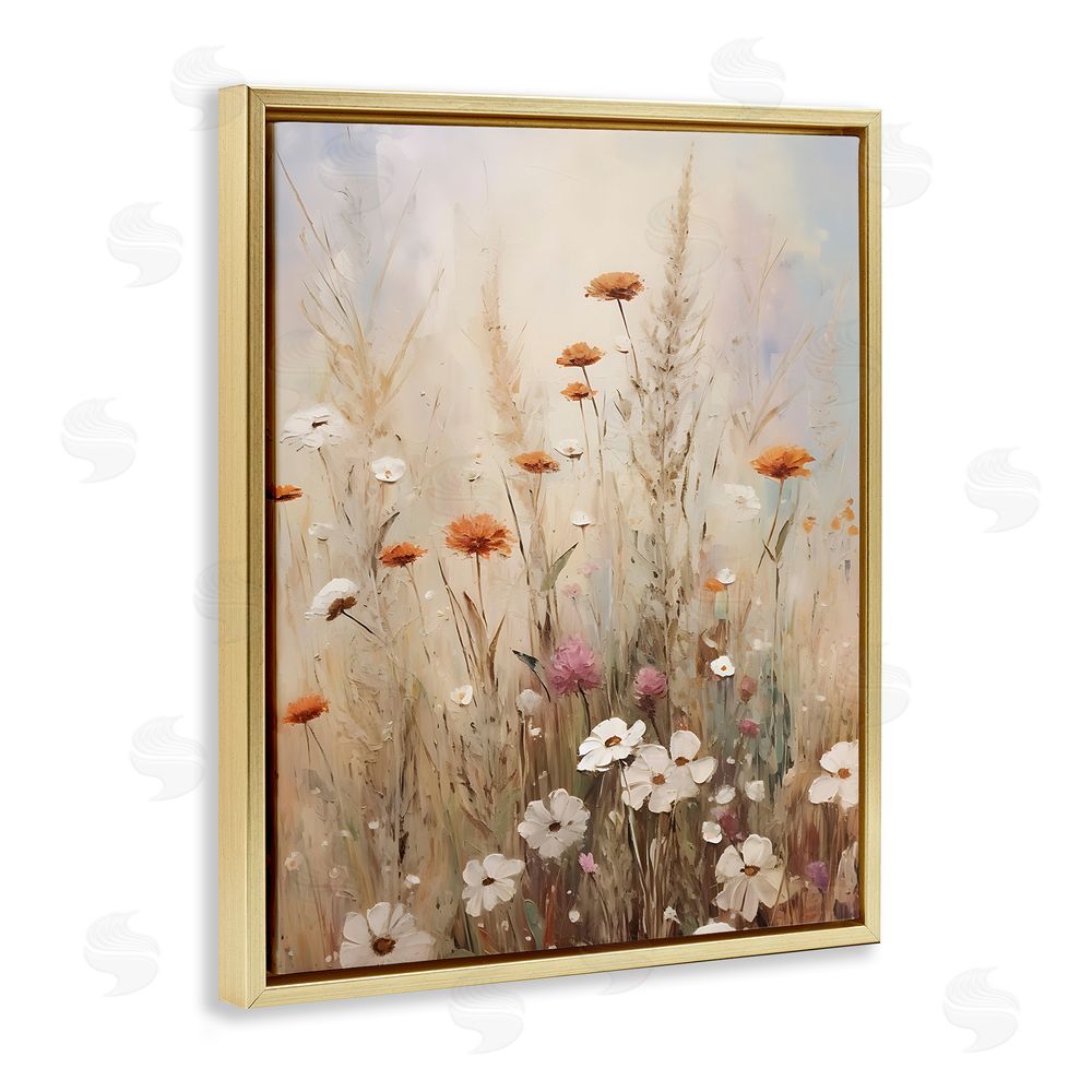 Petal Prints Design Wildflower Meadow Painting Gold Floating Frame Canvas Wall Art Print