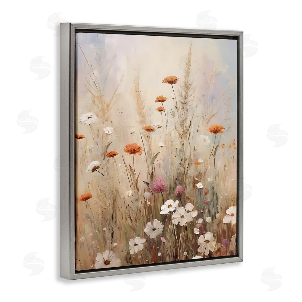 Petal Prints Design Wildflower Meadow Painting Grey Floating Frame Canvas Wall Art Print
