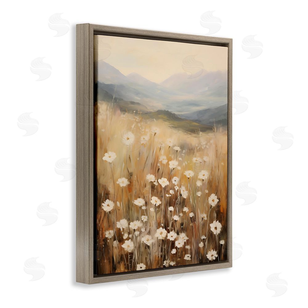 Petal Prints Design Mountain Valley Meadow Brown Floating Frame Canvas Wall Art Print