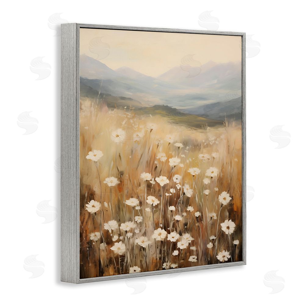 Petal Prints Design Mountain Valley Meadow Gray Framed Giclee Wall Art Print