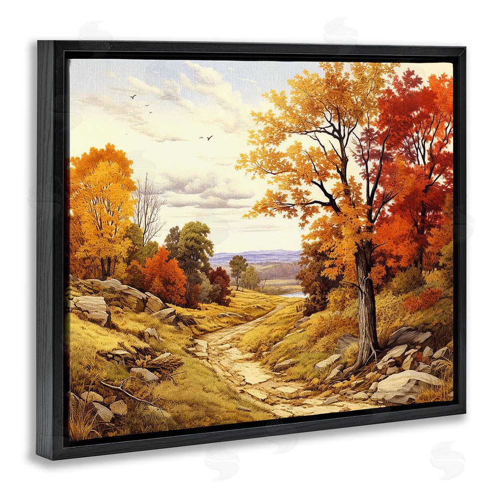 Stupell Studio Classic Fall Foliage Path Black Floating Frame Canvas Wall Art Print