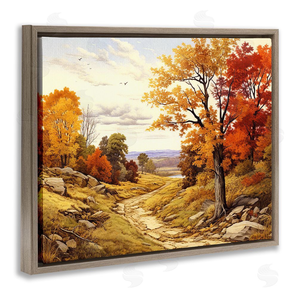Stupell Studio Classic Fall Foliage Path Brown Floating Frame Canvas Wall Art Print