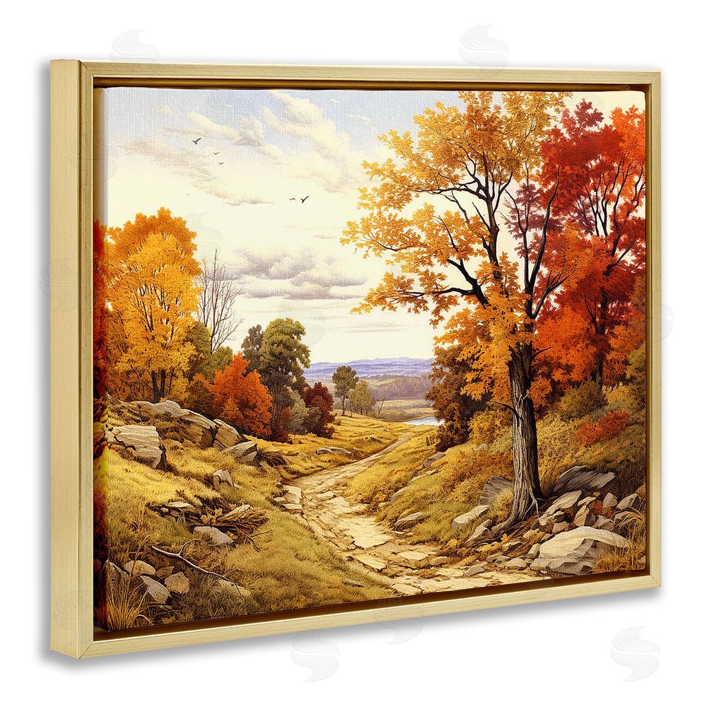 Stupell Studio Classic Fall Foliage Path Gold Floating Frame Canvas Wall Art Print