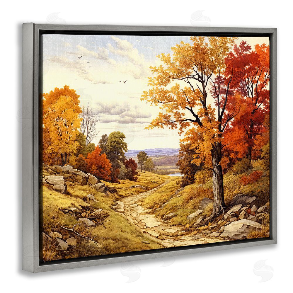 Stupell Studio Classic Fall Foliage Path Grey Floating Frame Canvas Wall Art Print