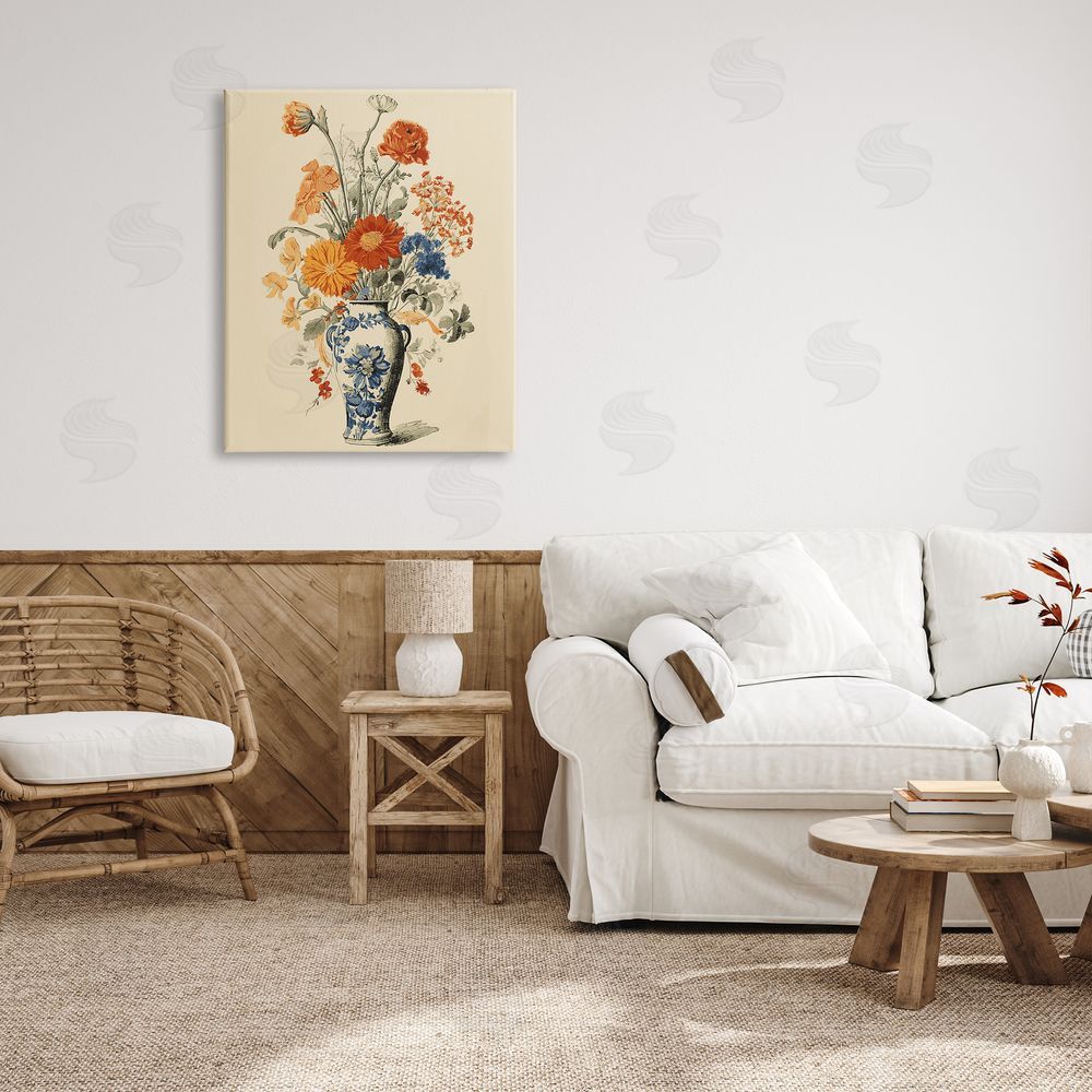 Stupell Studio Ornate Pottery Bouquet Canvas Wall Art Print in Room