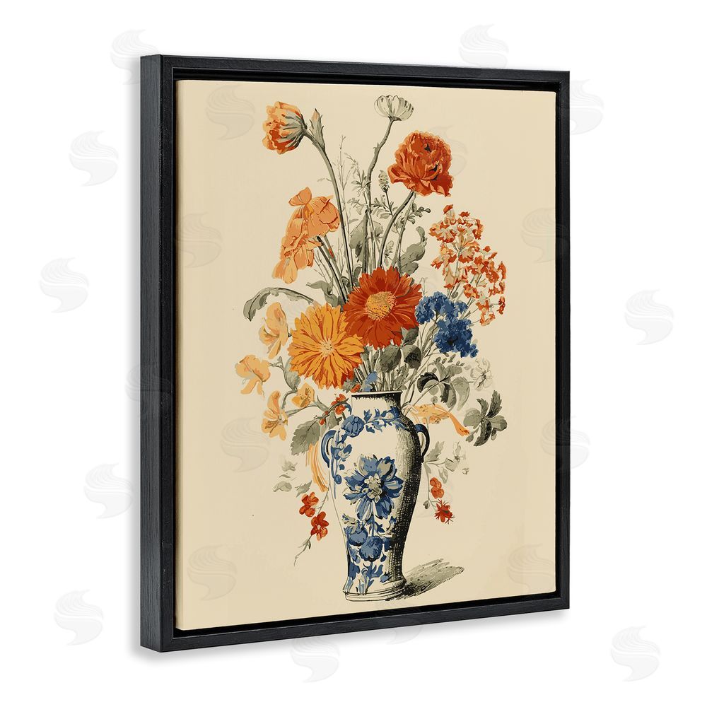 Stupell Studio Ornate Pottery Bouquet Black Floating Frame Canvas Wall Art Print