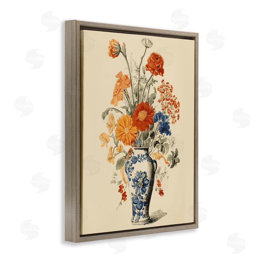 Stupell Studio Ornate Pottery Bouquet Brown Floating Frame Canvas Wall Art Print