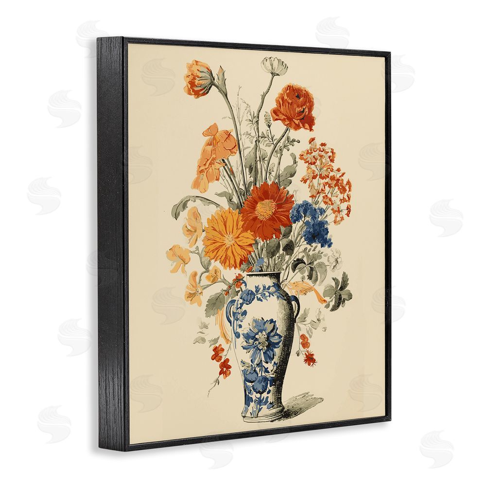 Stupell Studio Ornate Pottery Bouquet Black Framed Giclee Wall Art Print