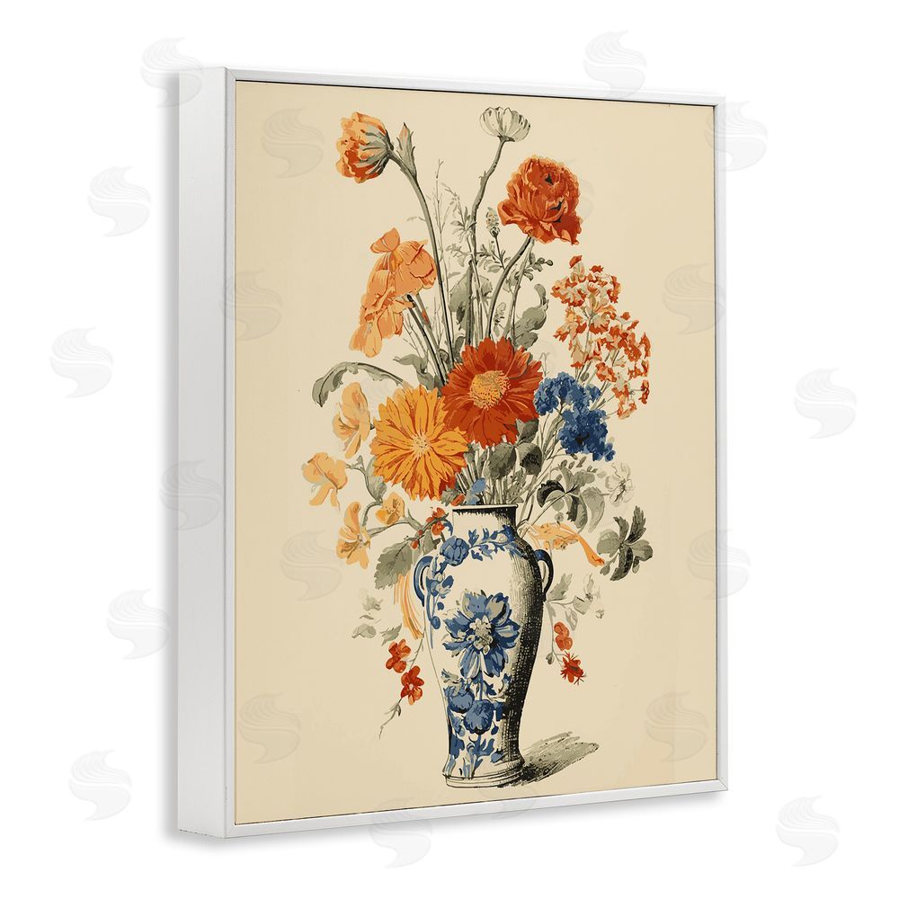 Stupell Studio Ornate Pottery Bouquet White Framed Giclee Wall Art Print