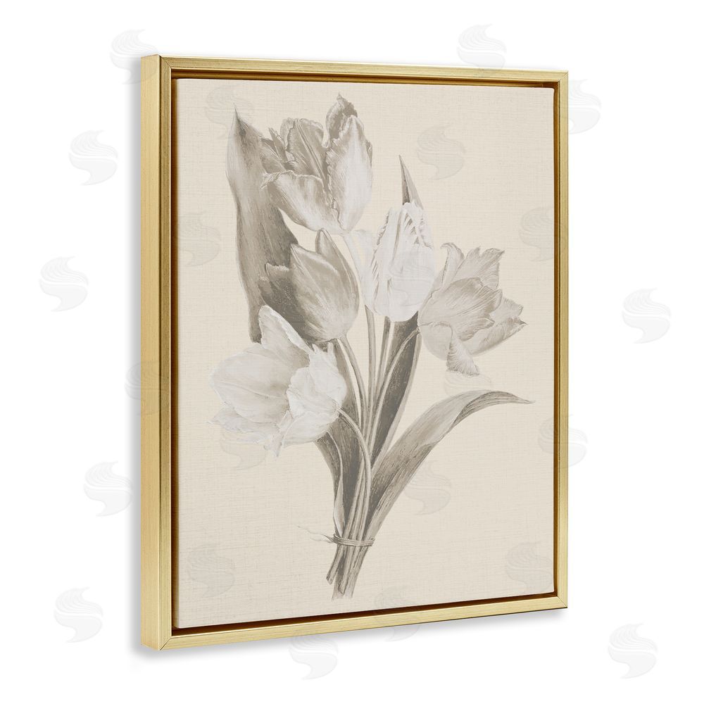 Stupell Studio Antique Tulips Drawing Gold Floating Frame Canvas Wall Art Print
