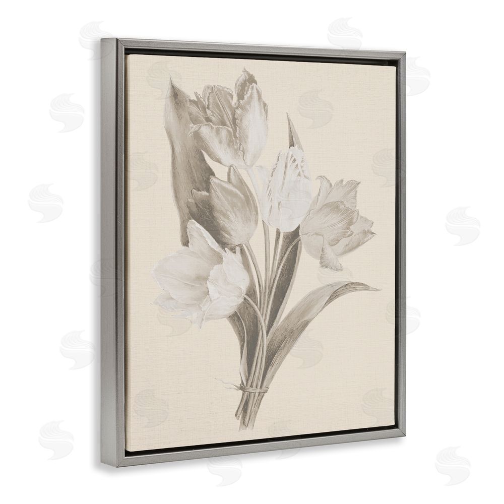 Stupell Studio Antique Tulips Drawing Grey Floating Frame Canvas Wall Art Print