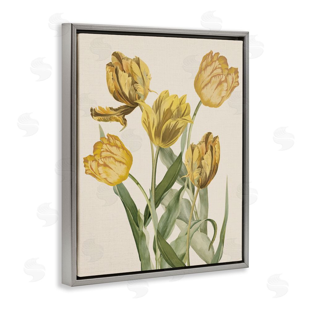 Stupell Studio Antique Yellow Tulips Grey Floating Frame Canvas Wall Art Print