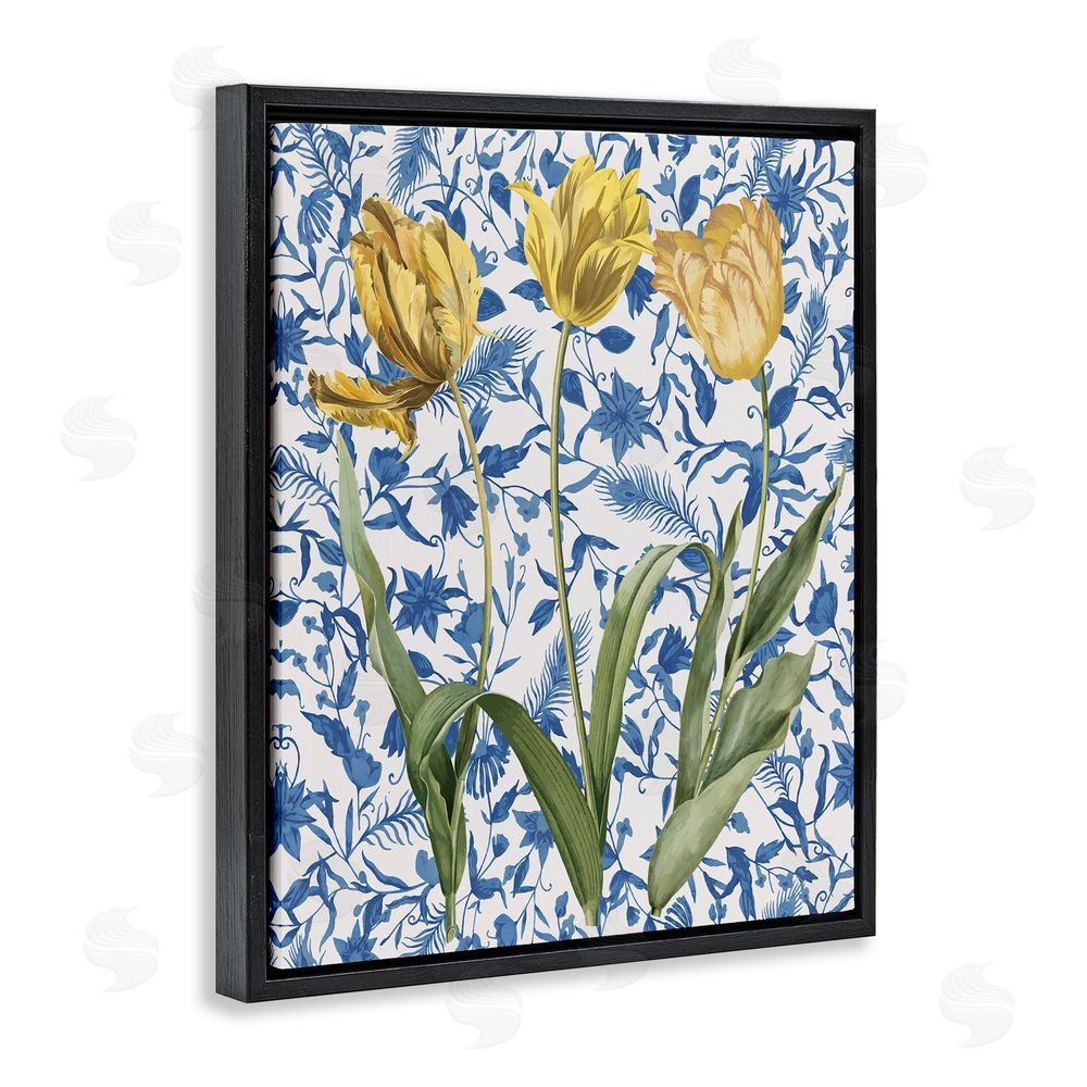 Stupell Studio Three Tulips on Toile Black Floating Frame Canvas Wall Art Print