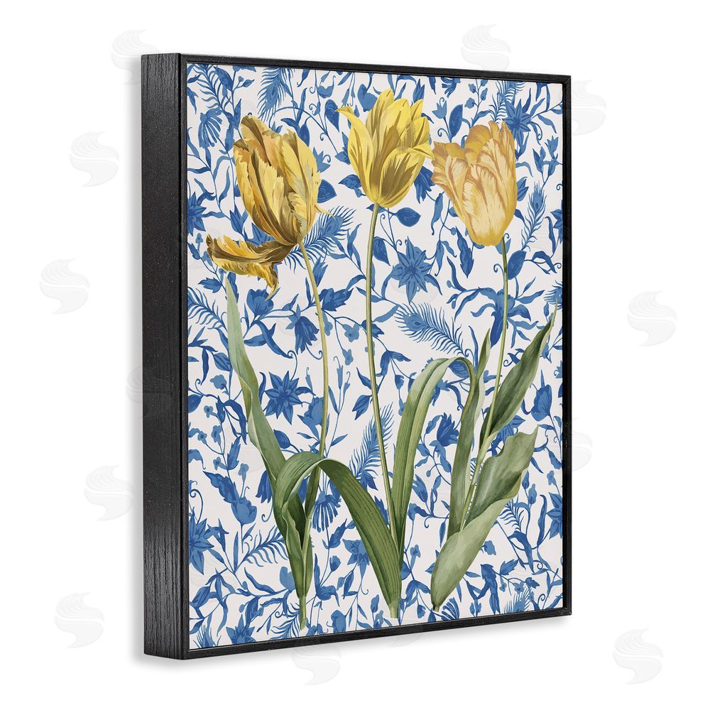 Stupell Studio Three Tulips on Toile Black Framed Giclee Wall Art Print