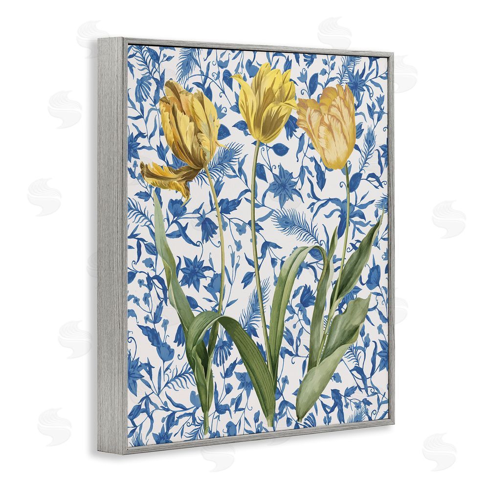 Stupell Studio Three Tulips on Toile Gray Framed Giclee Wall Art Print