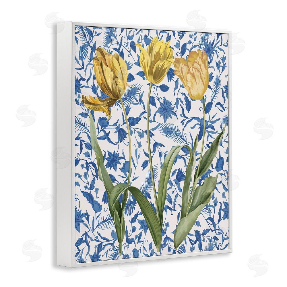 Stupell Studio Three Tulips on Toile White Framed Giclee Wall Art Print