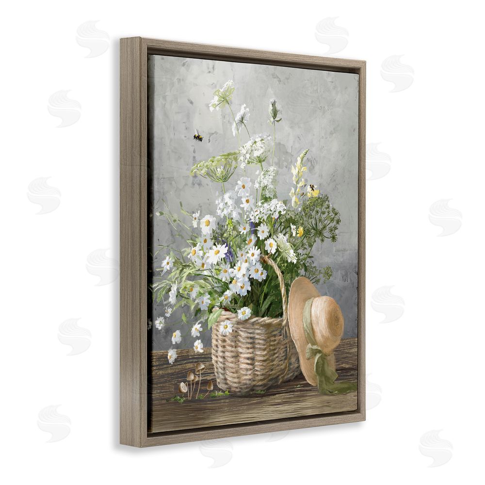 Danhui Nai Country Daisy Basket Brown Floating Frame Canvas Wall Art Print