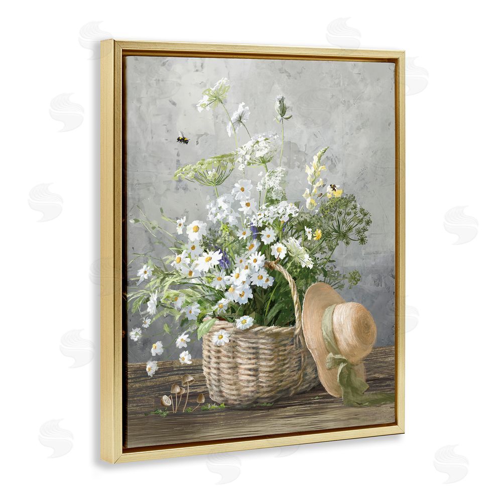 Danhui Nai Country Daisy Basket Gold Floating Frame Canvas Wall Art Print