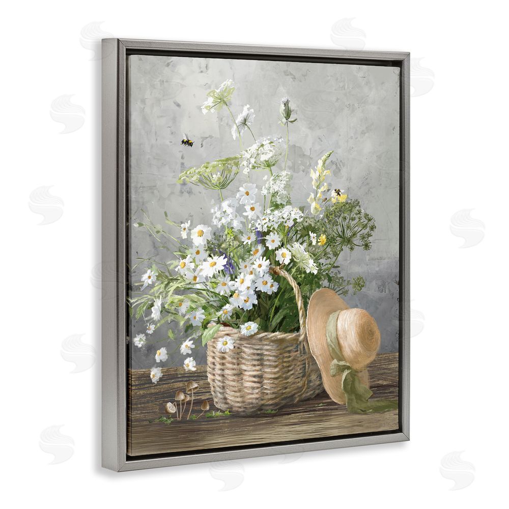 Danhui Nai Country Daisy Basket Grey Floating Frame Canvas Wall Art Print