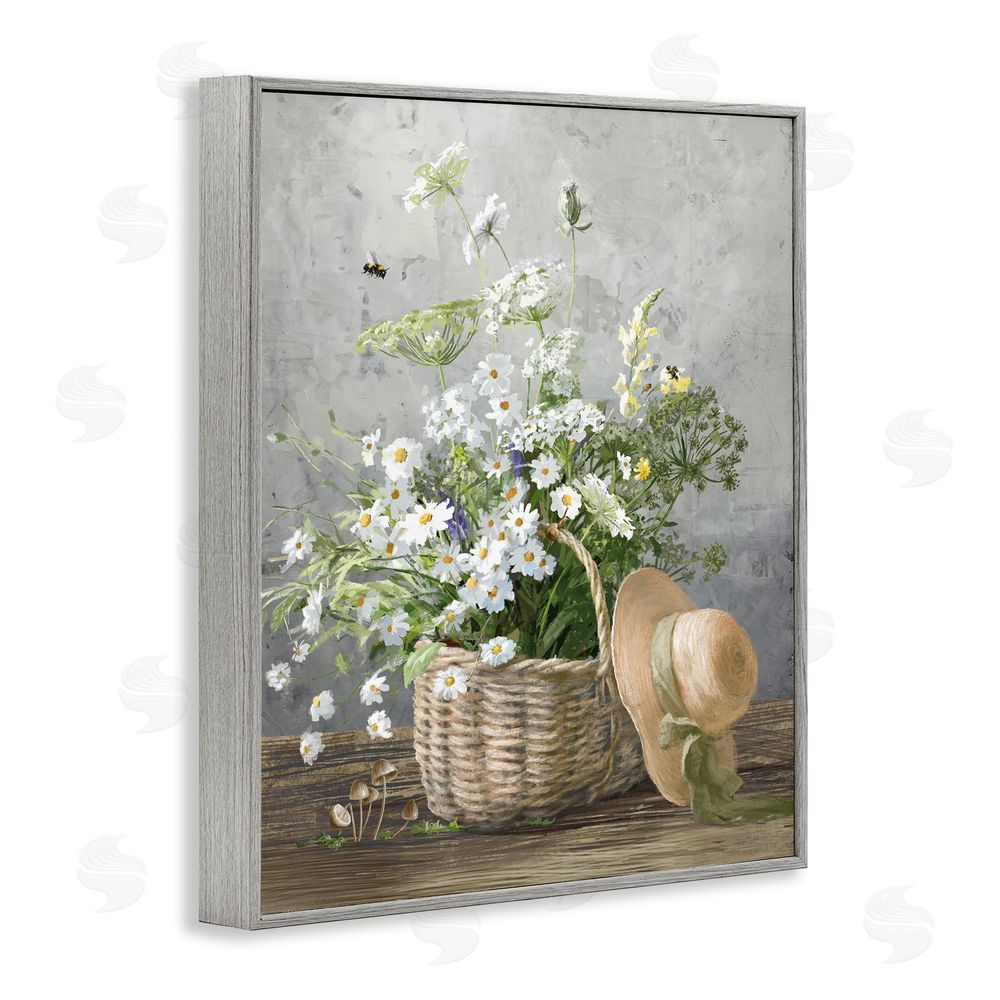 Danhui Nai Country Daisy Basket Gray Framed Giclee Wall Art Print