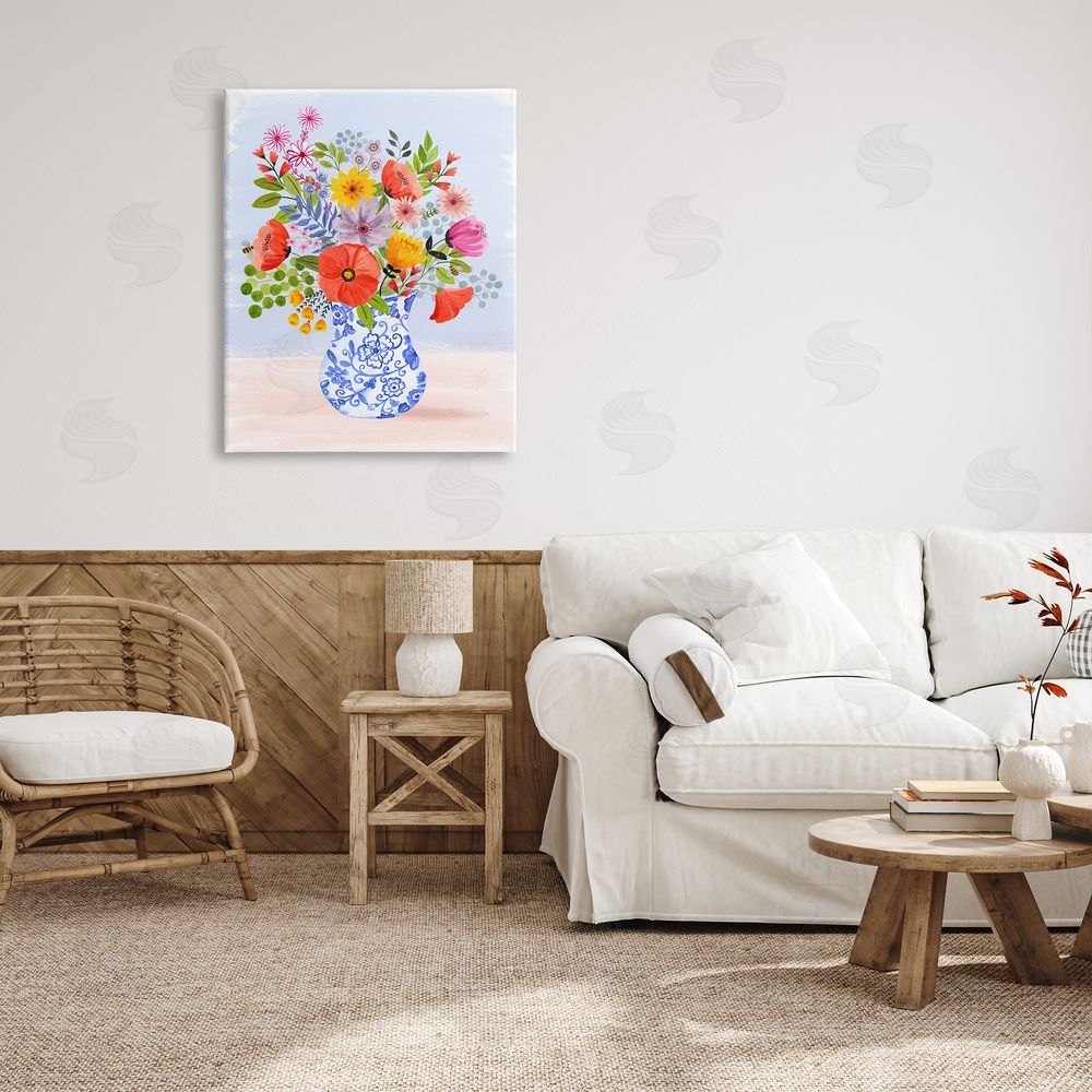 Sharon Lee Bright Flowers in Pottery Canvas Wall Art Print in Room