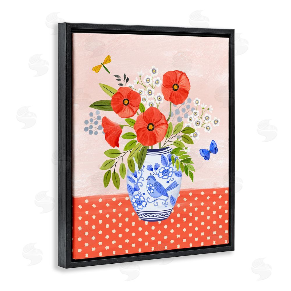 Sharon Lee Bright Bouquet on Polka Dots Black Floating Frame Canvas Wall Art Print
