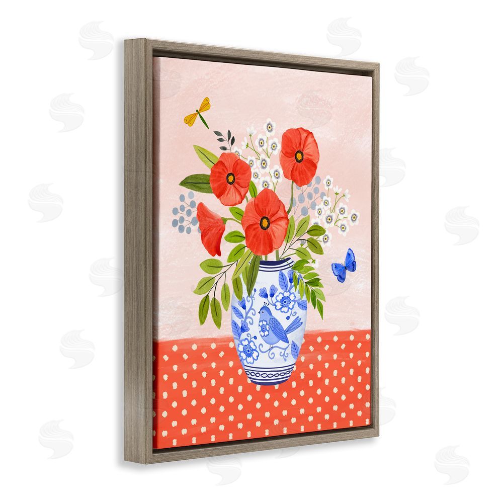 Sharon Lee Bright Bouquet on Polka Dots Brown Floating Frame Canvas Wall Art Print
