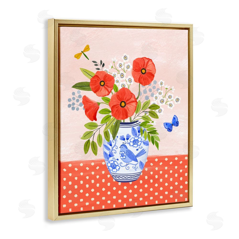 Sharon Lee Bright Bouquet on Polka Dots Gold Floating Frame Canvas Wall Art Print
