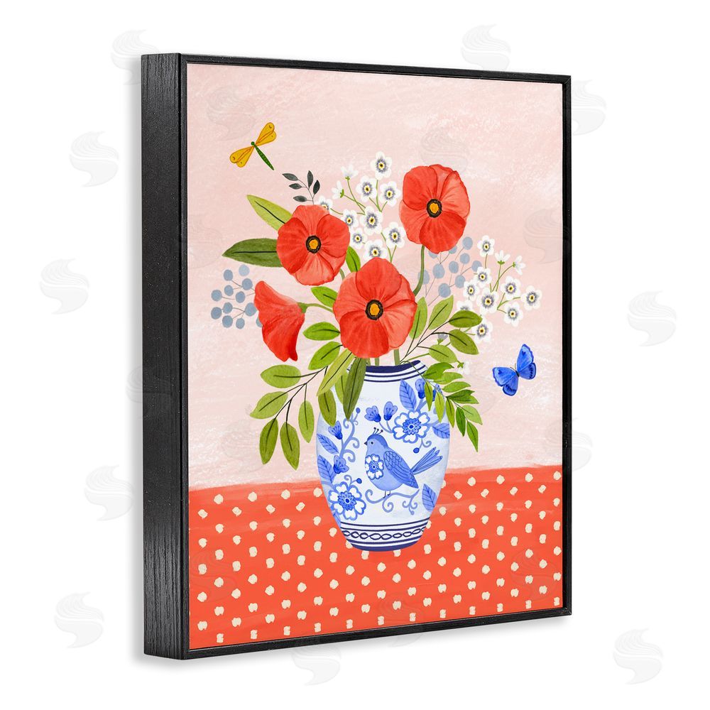 Sharon Lee Bright Bouquet on Polka Dots Black Framed Giclee Wall Art Print