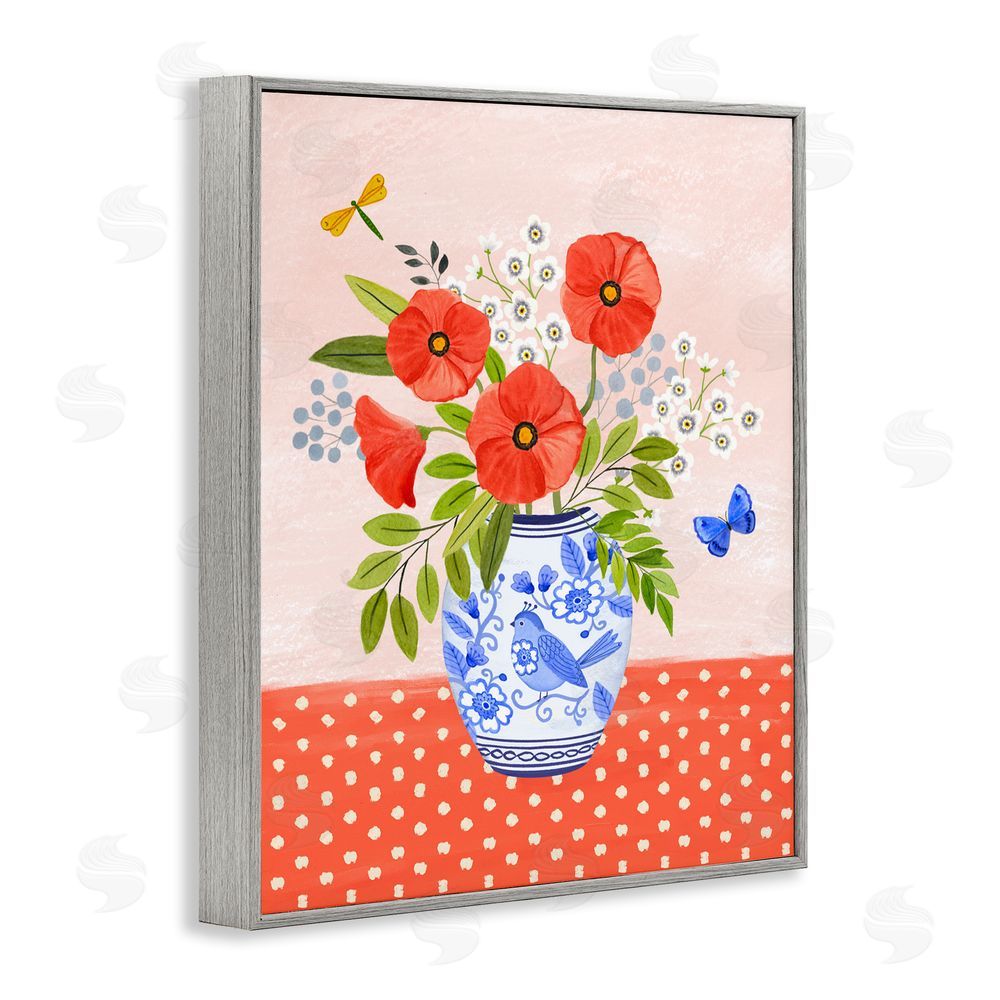 Sharon Lee Bright Bouquet on Polka Dots Gray Framed Giclee Wall Art Print
