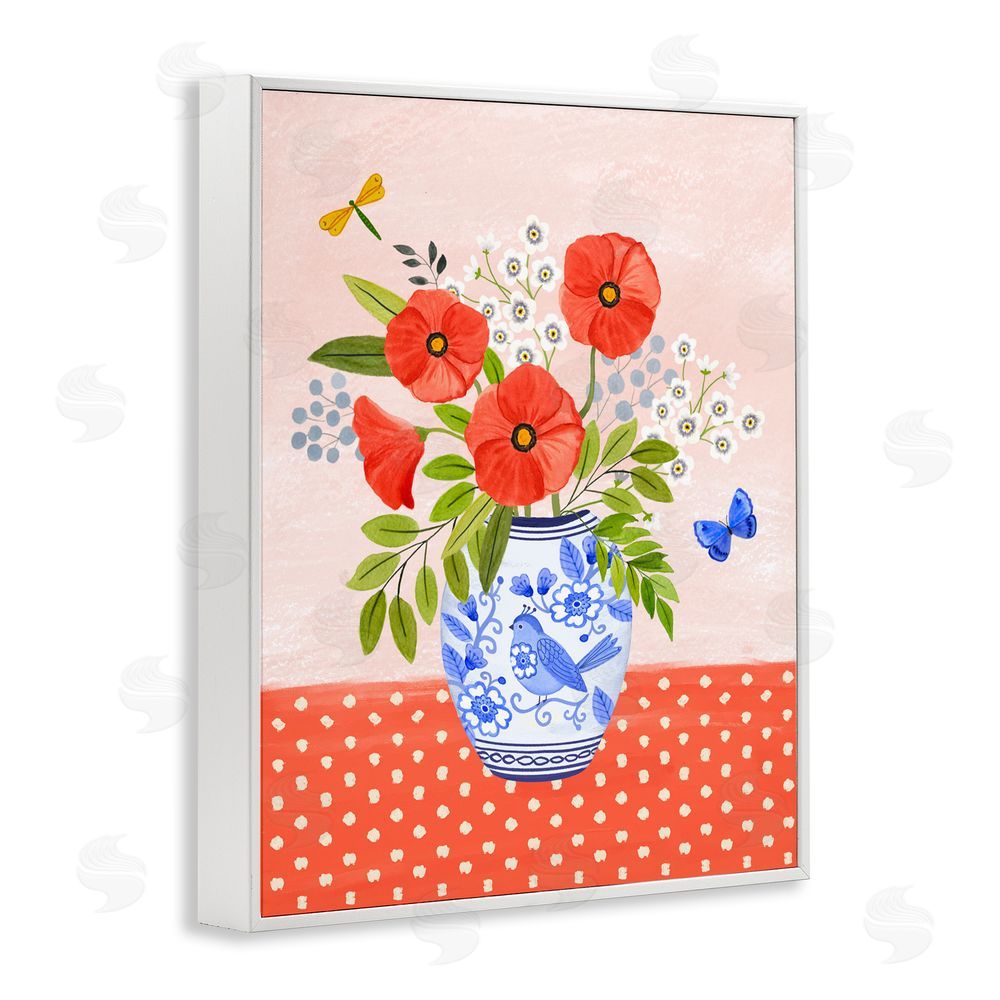 Sharon Lee Bright Bouquet on Polka Dots White Framed Giclee Wall Art Print