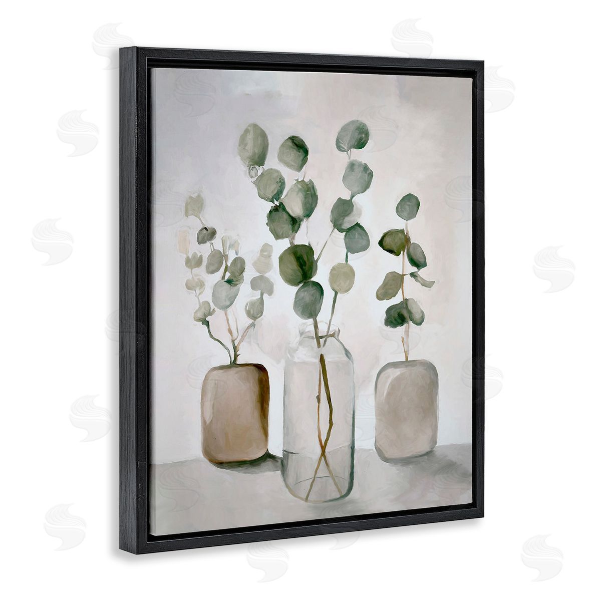 Eucalyptus Still Life Black Floating Frame Canvas Wall Art, Home Decor by Ramona Murdock
