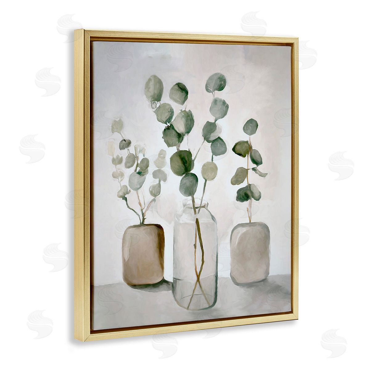 Eucalyptus Still Life Gold Floating Frame Canvas Wall Art, Home Decor by Ramona Murdock