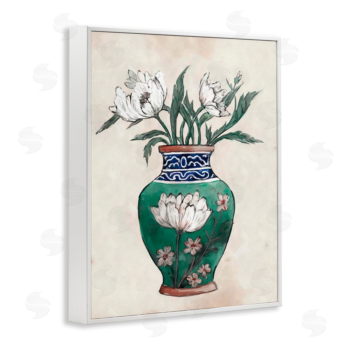Floral Oriental Vase White Frame Print Wall Art, Home Decor by Ziwei Li