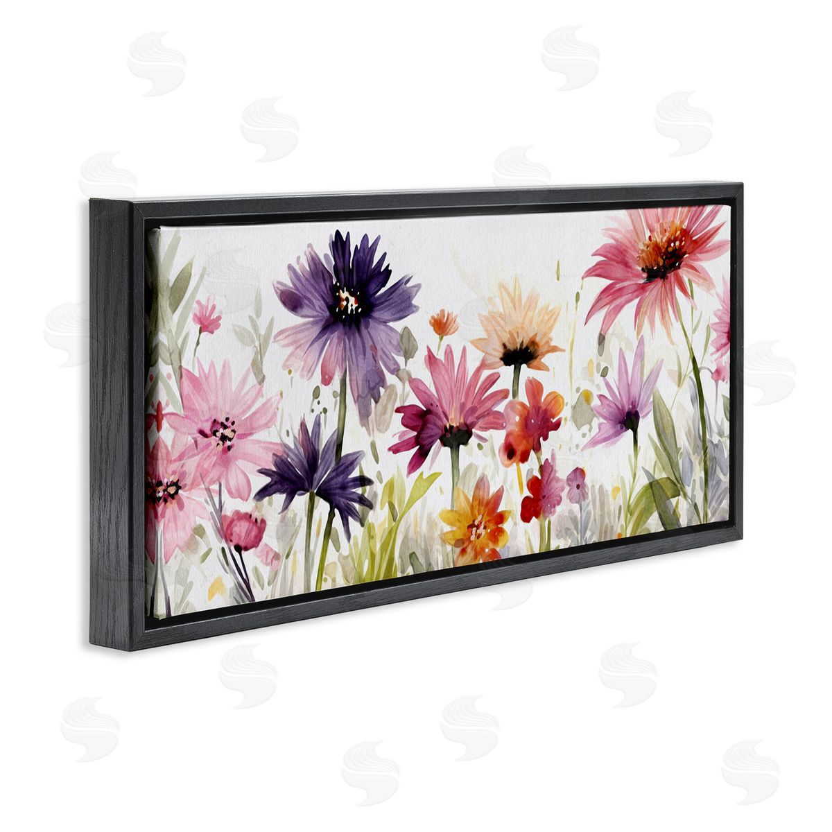 Pink & Purple Blossoms Black Floating Frame Canvas Wall Art, Home Decor by Ziwei Li