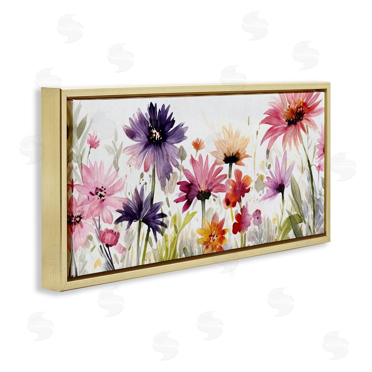 Pink & Purple Blossoms Gold Floating Frame Canvas Wall Art, Home Decor by Ziwei Li