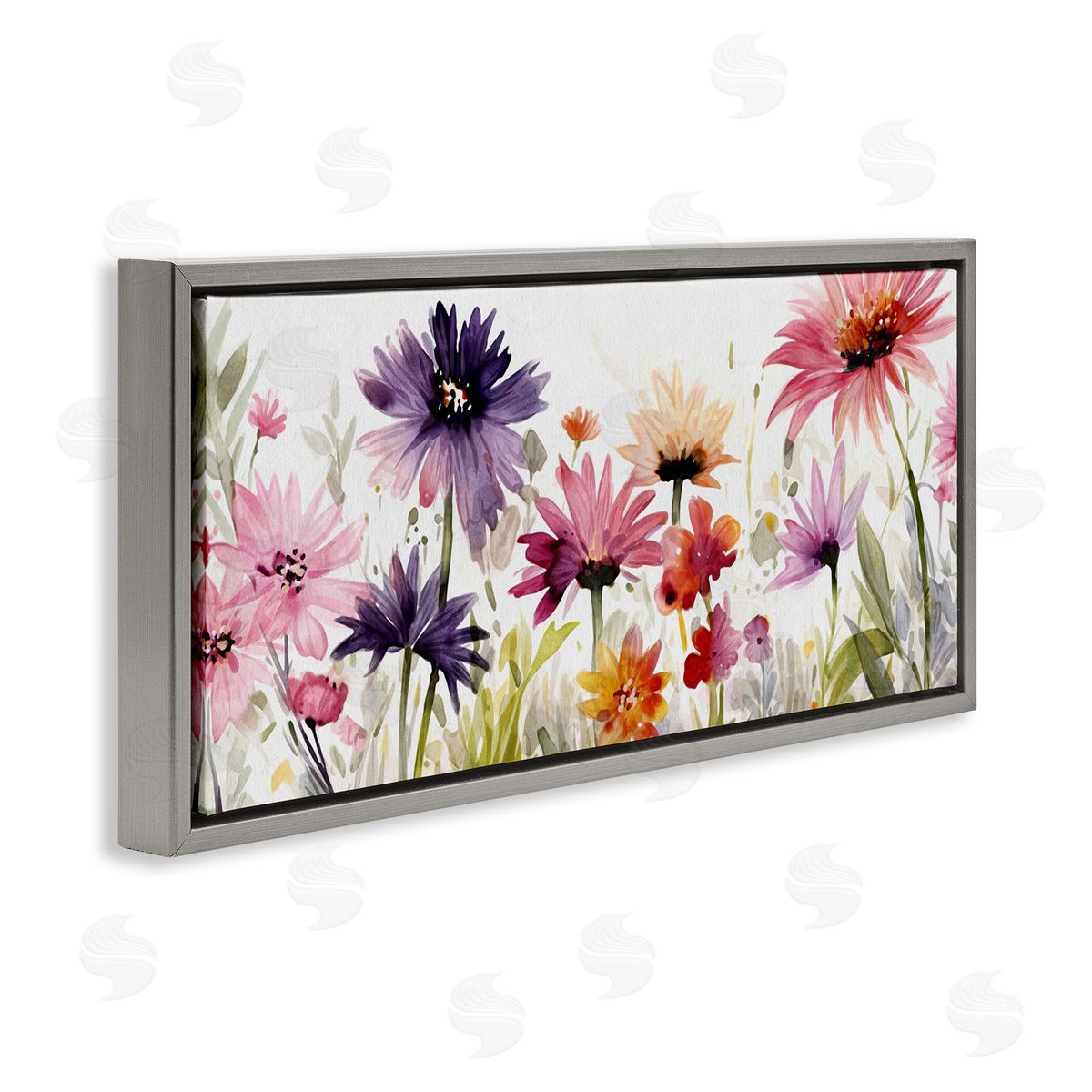 Pink & Purple Blossoms Grey Floating Frame Canvas Wall Art, Home Decor by Ziwei Li